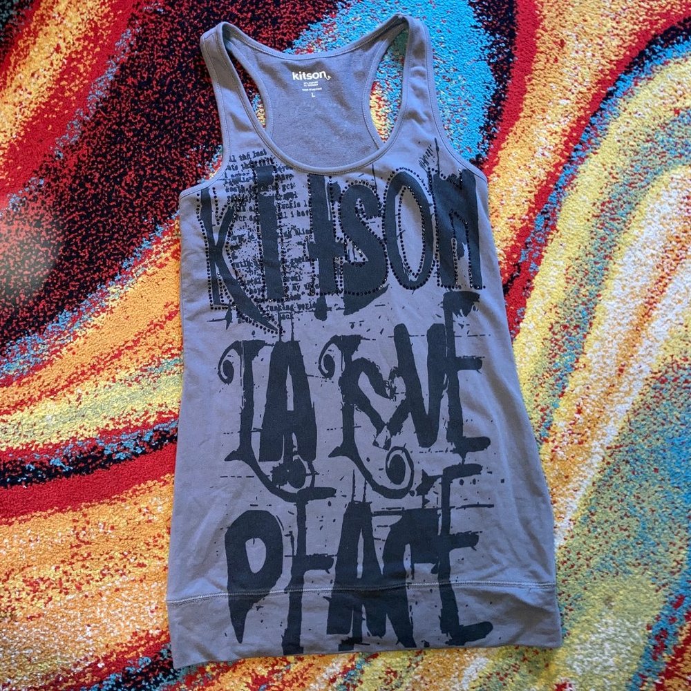 ICONIC Y2K KITSON GRAFFITI RACER BACK SHIRT DRESS LG EUC
